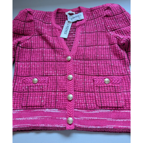 NWT L'Agence Jenni V-neck Cropped Knit Cardigan Size L Hot Pink #3E515 - Picture 8 of 15